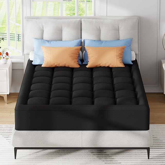 ELEMUSE 3 Inch Dual Layer Memory Foam Mattress Topper King, 2 Inch Cooling Gel Memory Foam Plus 1 Inch Down Alternative Pillowtop Mattress Pad with Cooling Cover, Soft Comfort Support, Black