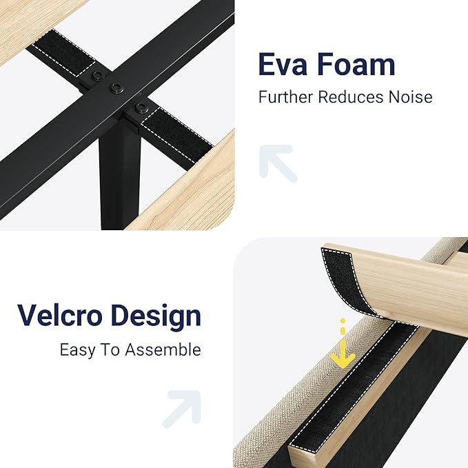 Allewie Queen Size Platform Bed Frame with Geometric Wingback Headboard, Modern Upholstered Bed with Wooden Slats Support, No Box Spring Needed, Easy Assembly, Beige