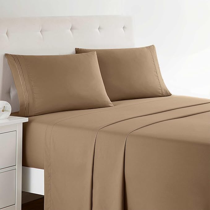 Clara Clark Bed Sheets, Premier 1800 Series 4 Piece Bed Sheet Set, Deep Pocket, Wrinkle, Fade, Stain Resistant, Luxury Soft Bedding Sheets & Pillowcases, California King, Mocha Brown