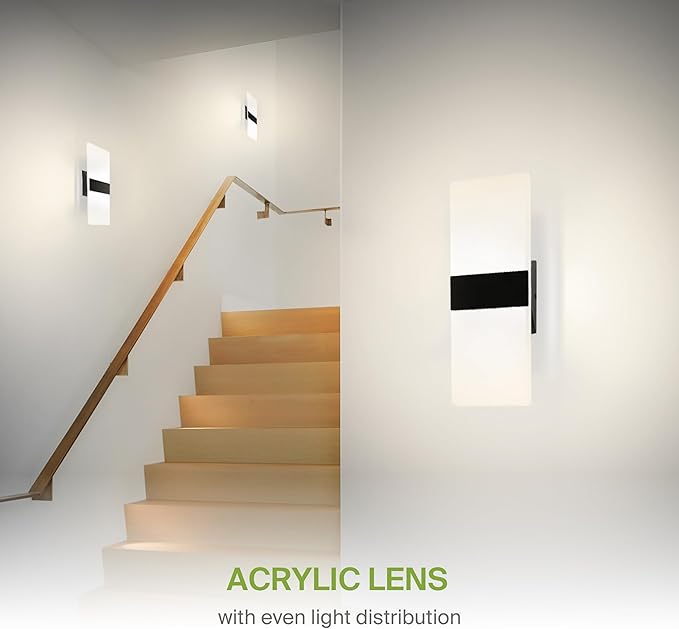 ASD 14 Inch LED Indoor Wall Sconce - Modern Interior 24W 120V 2700K-5000K Adjustable Dimmable Wall Mounted Light Fixtures, Acrylic Glass Wall Lights for Stairway, Hallway - ETL, Matte Black 2 Pack
