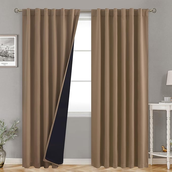 BGment Taupe Blackout Curtains 78 Inches Long with Thermal Liner for Bedroom, 100% Blackout Noise Reducing Double Layer Rod Pocket Back Tab Curtains for Living Room, 2 Wndow Panels, Each 52 x 78 Inch