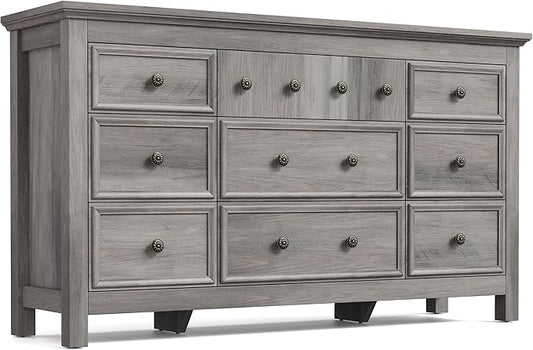 LGHM Long Dressers for Bedroom, Large 9 Drawers Dresser, Chests of Drawers TV Stands, Sturdy and Stable Storage Organizer - Thick Support Legs Design, 6" Deep Drawer for Bedroom,Living Room, Gray