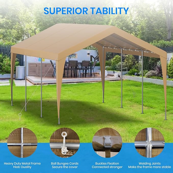 12x20 FT Heavy Duty Carport, Outdoor Portable Car Canopy Garage, Galvanized Steel Frame, UV-Resistant Waterproof PE Tarp Shelter for Vehicles, Boats, RVs, Driveway Carport, Yellow