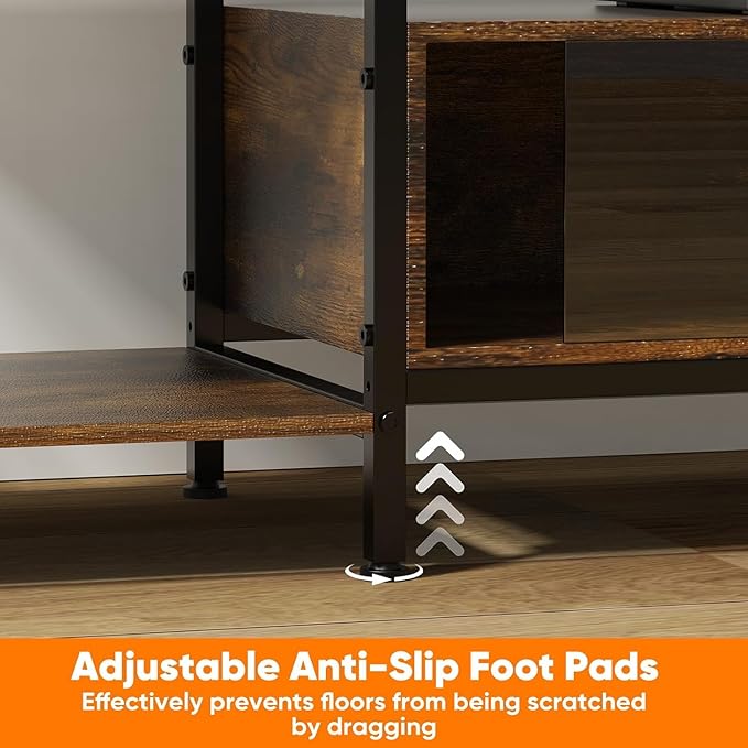 TV Stand, 63 Inch TV Stand for 50 75 Inch TV, Entertainment Center with Power Outlets & Open Storage Shelves, TV Media Console with Glass Slide Doors for Living Room, Bedroom, Rustic Brown