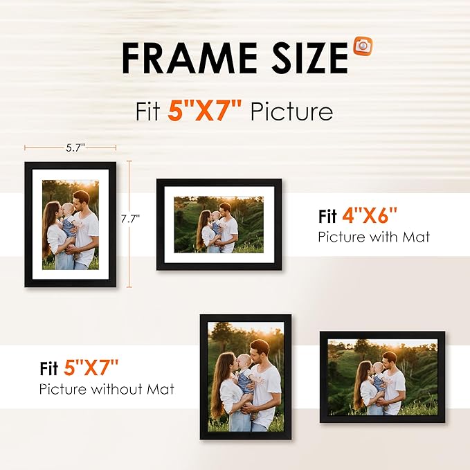 FIXSMITH 5x7 Picture Frame Set of 4, Photo Frame with HD Plexiglass, Display Pictures 4x6 with Mat or 5x7 Without Mat Multi Picture Frames Collage for Tabletop or Wall Display, Black