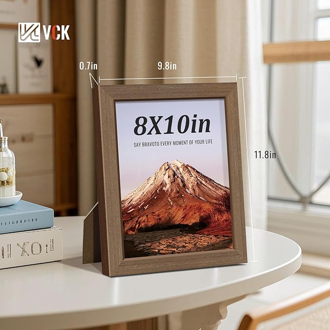 VCK 8x10 Brown Picture Frames 3 Pack, High-End Wood Wide Border Poster Frame,Tabletop & Wall Hanging, Multi-Directional Display Family Photos, Office Prints, Studio/Gallery/Home Artwork