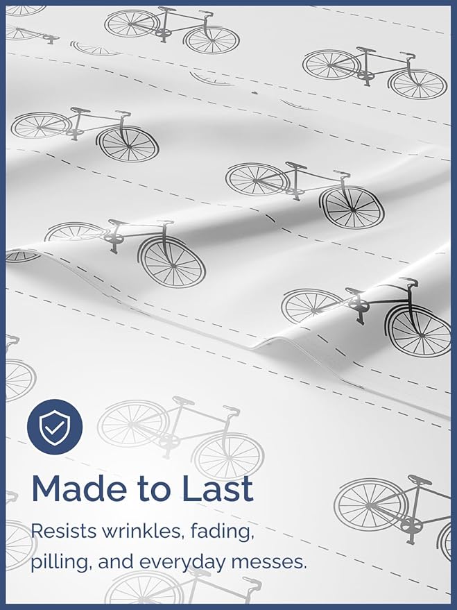 Kids Bikes Full 4 Piece Sheet Set - Boys, Girls, Teens, Toddler - Easy Fit, Deep Pockets - Breathable, Hotel Quality Bedding Sheets - Machine Washable - Wrinkle Free - Cute, Cozy & Soft - CGK Linens
