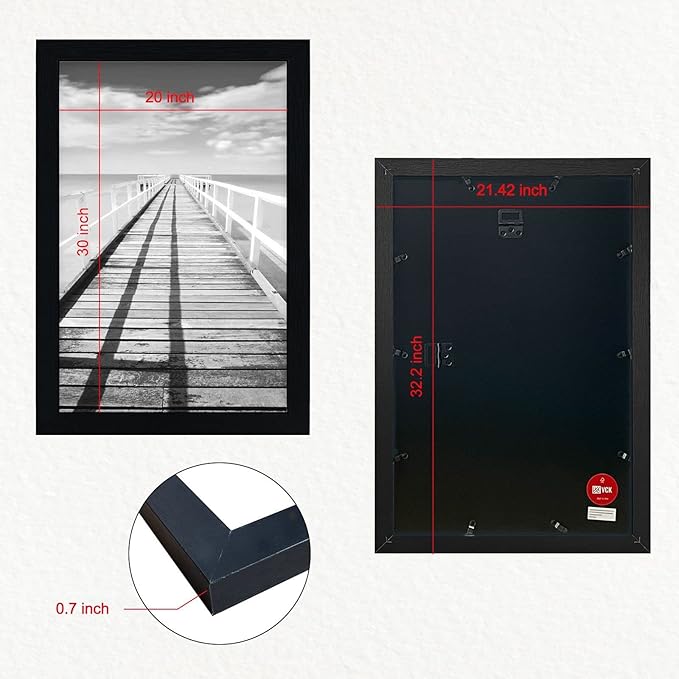 VCK 20x30 Poster Frame - Black, Textured Wood Picture Frames with Polished Plexiglass, Wall Gallery Display