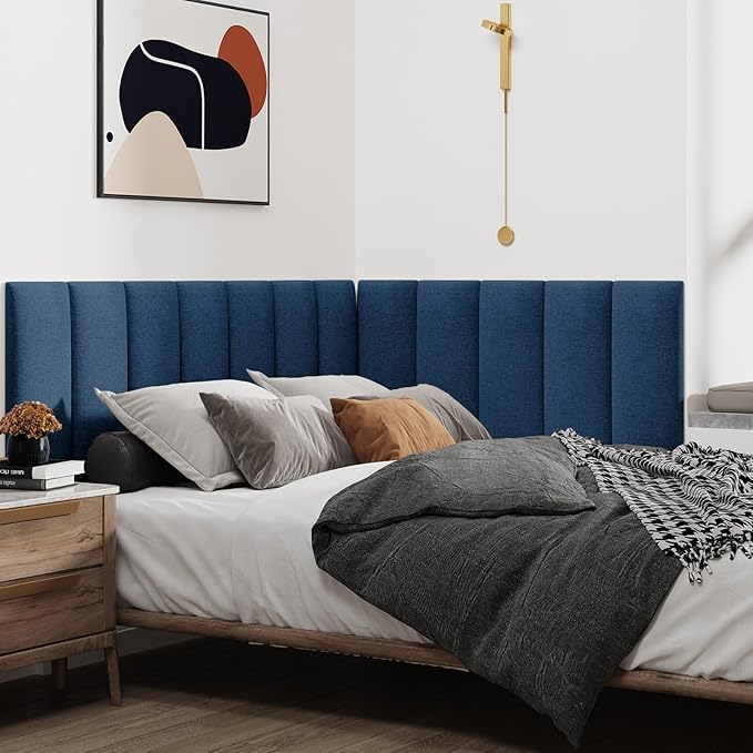 IFNOW Upholstered Wall Mounted Headboard, 3D Soundproof Wall Panels Peel and Stick for King Size, Reusable and Removable Tufted Bed Headboard in Navy Blue (12 Panels, 10" x 24")