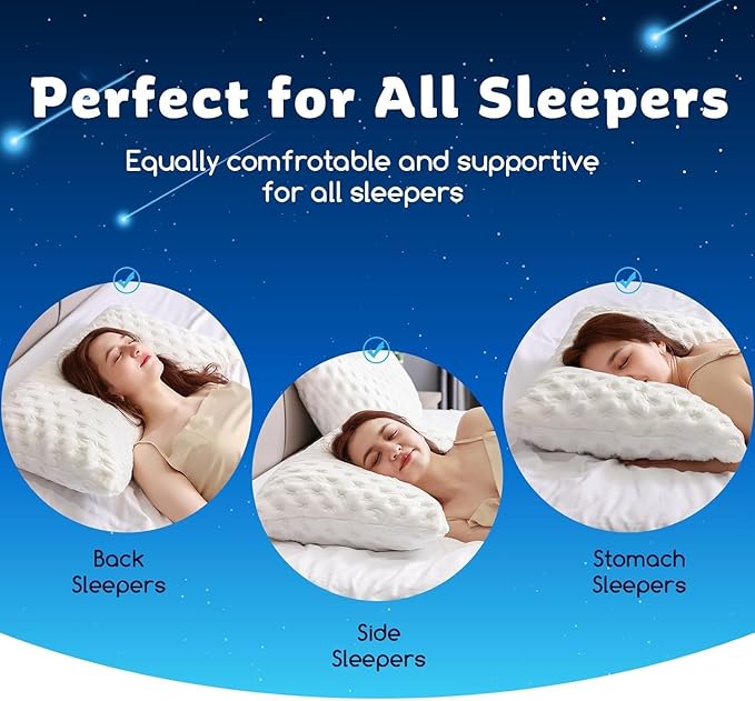 Cooling Side Sleeper Pillow for Neck and Shoulder Pain, Luxury Shredded Memory Foam Curved Bed Pillows for Sleeping Set of 1- Adjustable Standard Size- Washable Cover Original White