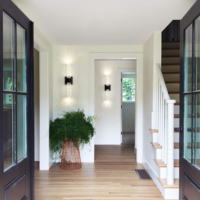 Battery Operated Wireless Wall Sconces Set of Two, Rechargeable Black Wall Sconce Set of 2 with Remote Control, Modern LED Wall Light for Bedroom, Living Room, Hallway (4000K)