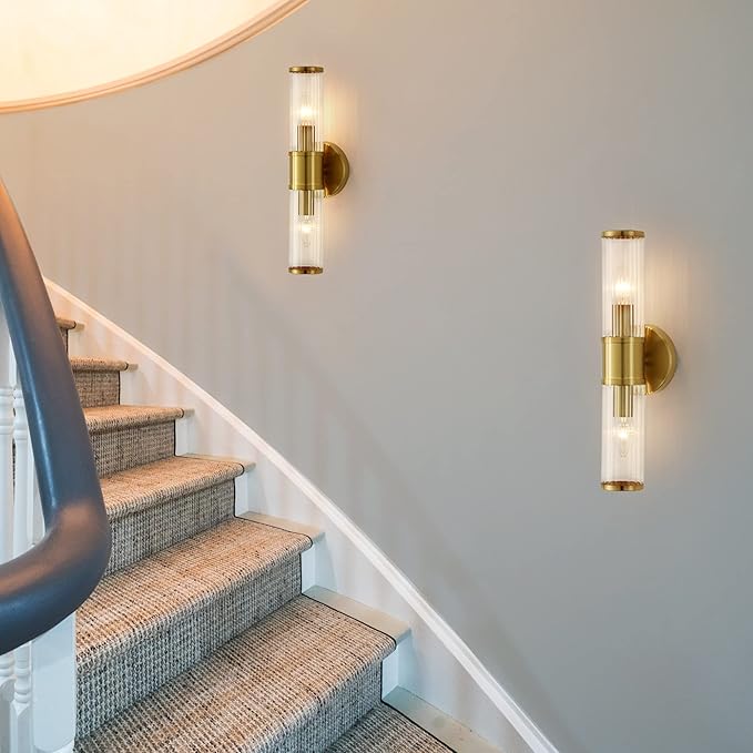 Wall Sconces Set of Two Gold Morden Wall Lamp for Bathroom Living Room Vanity Lights Fixture (Without Bulbs)