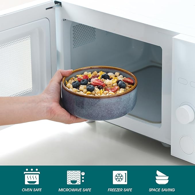 vancasso PLAYA Plates and Bowls Sets, 12 Pieces Grey-Blue Dinnerware Sets for Kitchen, Reactive Glaze Dishes Set for 4, Dishwasher and Microwave Safe