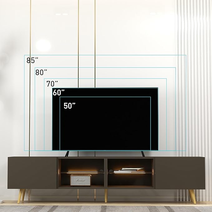 Bonzy Home 86" TV Stand, Modern Entertainment Center for 75" TV, Television Console Table with Storage Cabinets for Living Room, Grey