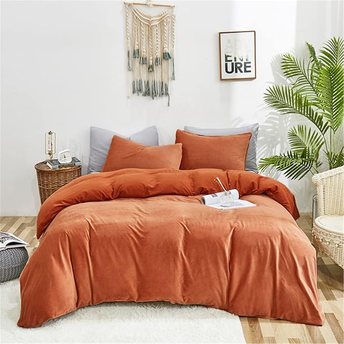 Cottonight Caramel Velvet Comforter King Burnt Orange Bedding Flannel Plush Fluffy Winter Quilts Blanket Soft Warm Reddish Terracotta Set for Women & Men