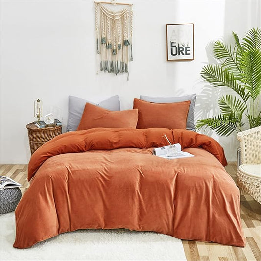 Cottonight Caramel Velvet Comforter King Burnt Orange Bedding Flannel Plush Fluffy Winter Quilts Blanket Soft Warm Reddish Terracotta Set for Women & Men