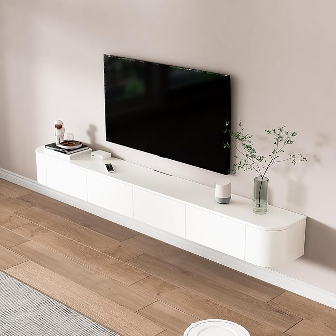 Floating TV Stand,Wall Mounted TV Shelf,Modern Entertainment Center Media Console with Storage for Bedroom,Living Room (White, 78.7IN)