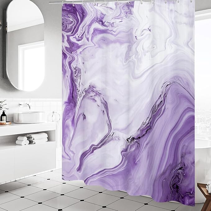 MitoVilla Purple Marble Shower Curtain, Abstract Ombre Fabric Shower Curtains for Modern Bathroom Decor, Luxury Cloth Watercolor Shower Curtain, 72x72