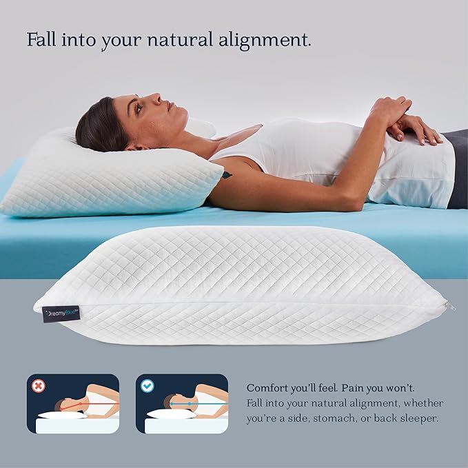 DreamyBlue Signature Pillow w/Adjustable Loft • Shredded Memory Foam Fill • Neutral Alignment for Side, Back, and Stomach Sleepers • Washable Bamboo Rayon Cover • CertiPUR-US Certified Foam (King)