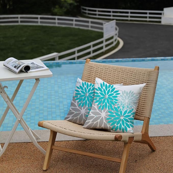 DFXSZ Outdoor Throw Pillow Covers 16x16 Inch Set of 2 Waterproof Spring Summer Geometric Elegant Aqua Blue Outdoor Pillow Covers for Patio Funiture Garden Couch 168C16