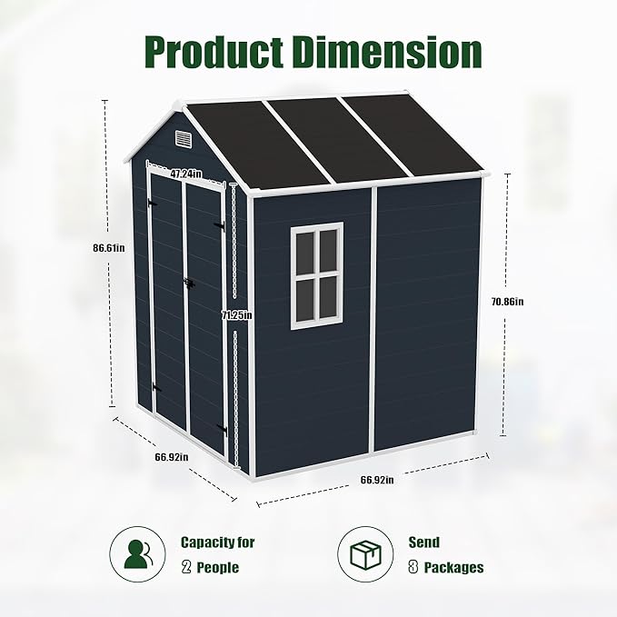 6' x 6' Resin Storage Shed Outdoor, PP Material & Strong Structure for All Weather, Plastic Garden Shed w/Window for Garden, Backyard, Poolside and Lawn, 15mm Thick PP Board - Dark Grey