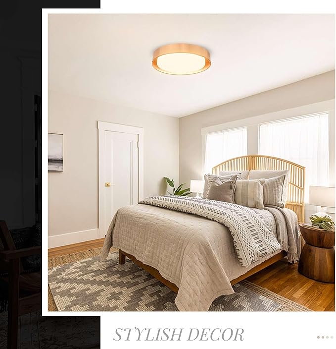 Hlite 13 inch Ceiling Light Fixture,Gold LED Flush Mount Ceiling Light, 3000K/Warm White/24W,Dimmable 1920LM Indoor Room Decorative Modern Ceiling Lights for Bedroom Kitchen(2 Pack)