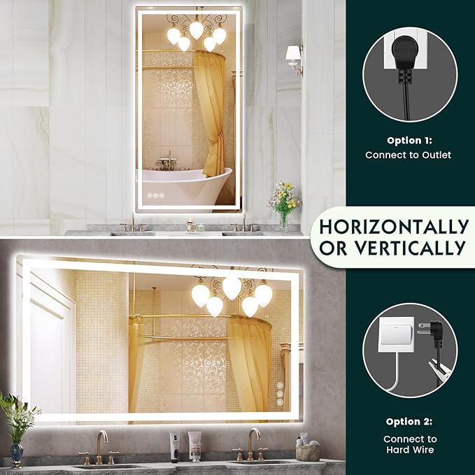 LED Mirror for Bathroom 36"x 72" with Frontlit and Backlit, Anti-Fog Mirror with Lights, Stepless 3 Colors Temperature & Dimmable Bathroom Mirror, Memory Tempered Glass Mirror for Bathroom