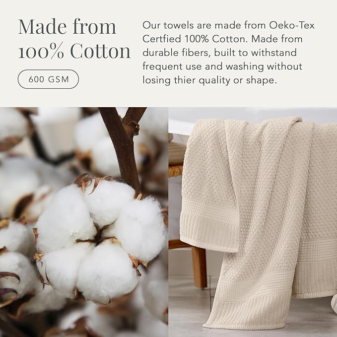 NY Loft 6-Piece Cotton Towel Set - Super Soft & Absorbent, Quick-Dry, Sand Color, OEKO-TEX Certified, Machine Washable
