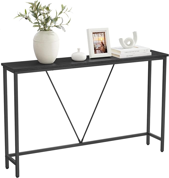 VASAGLE Console Sofa Table, Narrow Entryway Table, for Living Room, Bedroom, Easy Assembly, Charcoal Gray and Ink Black ULNT020B04