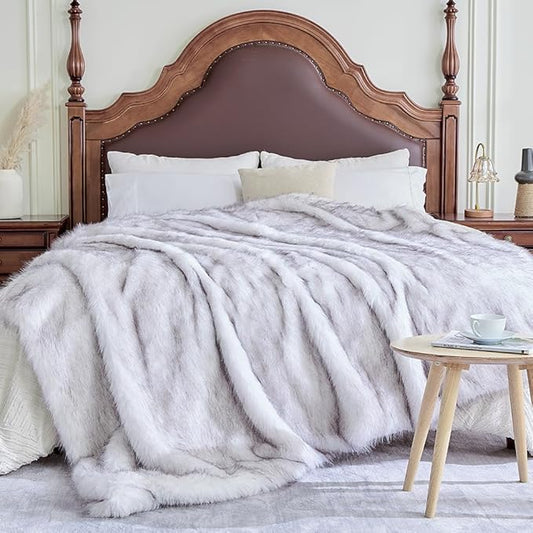 Fluffy Faux Fur Throw Blanket – Super Soft Warm Thick Plush Blanket for Bed, Couch & Office, Cozy Fuzzy Throw with Flannel Backing,90"x90", White