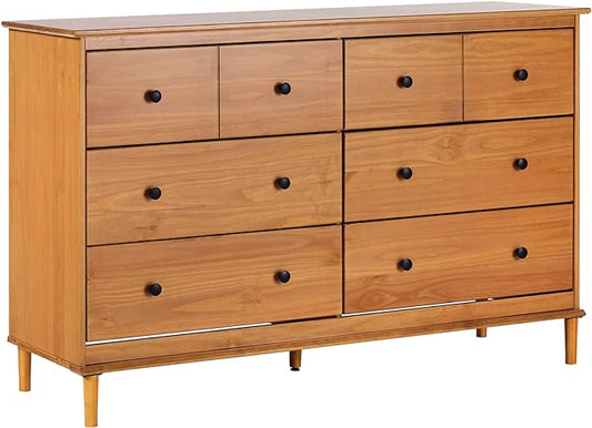 Walker Edison Modern 6-Drawer Solid Wood Dresser Bedroom Storage, 57 Inch, Caramel