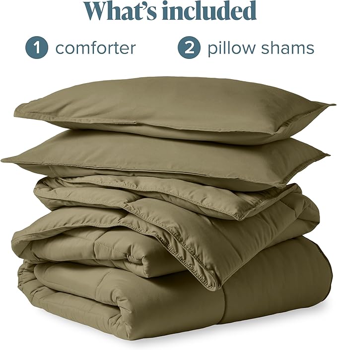 Bare Home Comforter Set - Full Size - Ultra-Soft - Goose Down Alternative - Premium 1800 Series - All Season Warmth (Full, Olive)