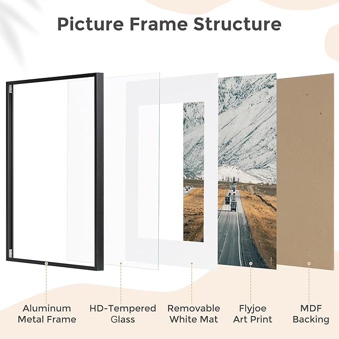 20x30 Metal Picture Frame for Wall With Mat for 16x24, 20''x30'' Aluminum Photo Frames With Tempered Glass for Home Decor, Minimalist Modern Poster Frame Horizontal And Vertical Formats, Black