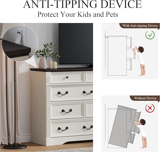 Yaamizz Farmhouse Dresser for Bedroom, 60" Wide 10 Drawer Dresser Storage with Wood Pilasters & Metal Handles, Vintage Design, Drawer Organizer for Bedroom, Hallway, White