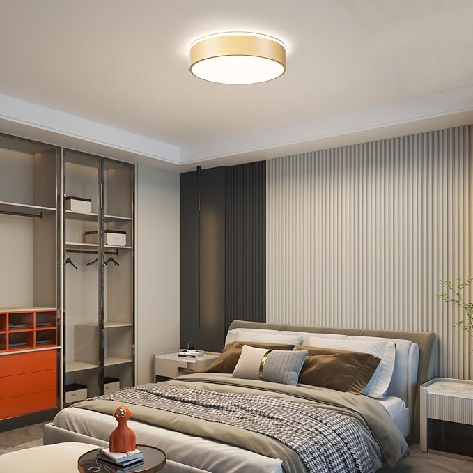 Vikaey Gold LED Ceiling Light Modern Flush Mount Light Fixture Round Metal Ceiling Lamp for Living Room Entryway Bedroom Kitchen 15.74 Inch