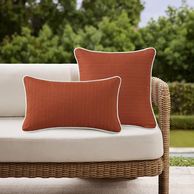 Decorative Outdoor Water Repellent Throw Pillows with Inserts, Set of 4, 20" x12" Pillows for Patio, Backyard, Bed, Couch, and Patio Furniture, Tangerine