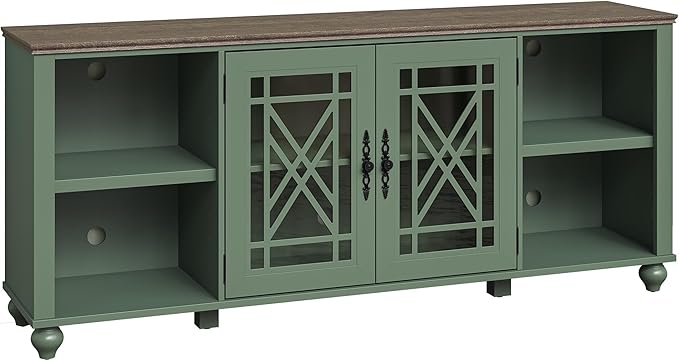 70" Vintage TV Stand with Carved Doors for TVs Up to 80" - Green