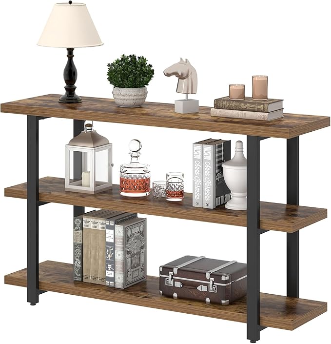 FOLUBAN Sofa Table, Wood Entryway Table with Storage Shelves for Living Room, Modern Console Tables for Hallway, Entrance, or Behind Couch, Rustic Brown, 47 Inch