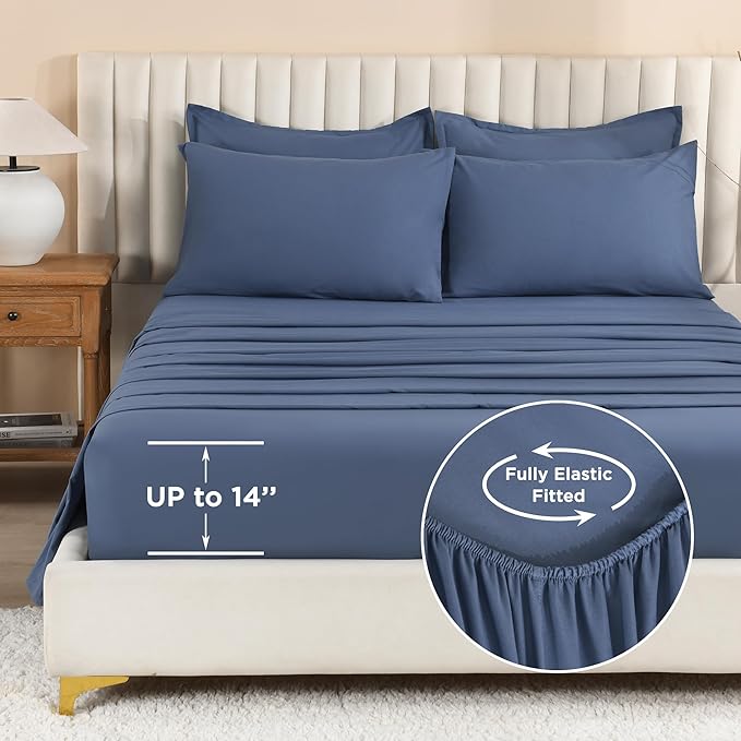 Litanika Queen Comforter Set Ocean Blue - 7 Pieces Bed in a Bag Queen Bedding Comforter Sets, Solid Lightweight Bed Set with Comforter, Sheets, Pillowcases & Shams