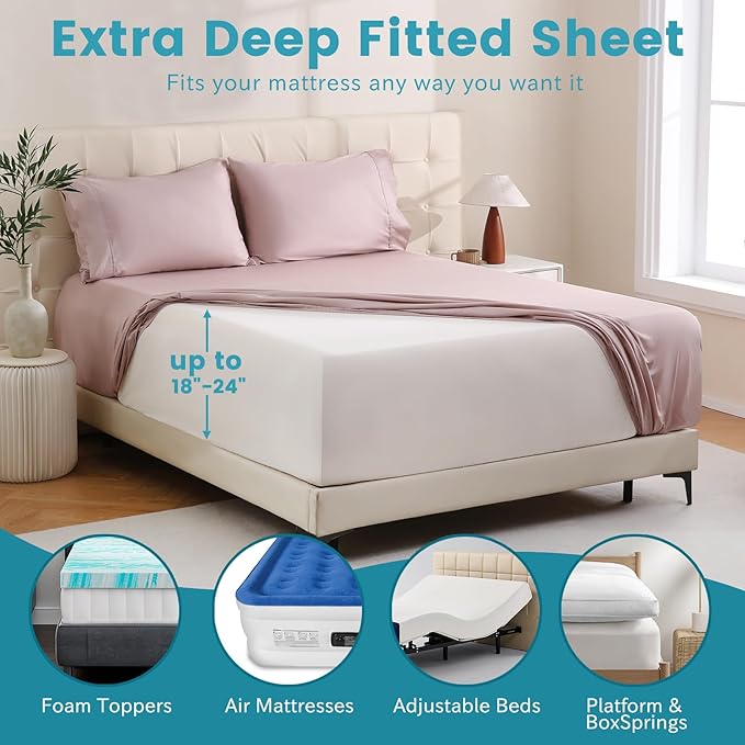 Bedlifes California King Sheet Set, Extra Deep Pocket 18-24 Inches, 1000Thread Count 100% Egyptian Cotton, Soft and Breathable 4-Piece,Light Pink