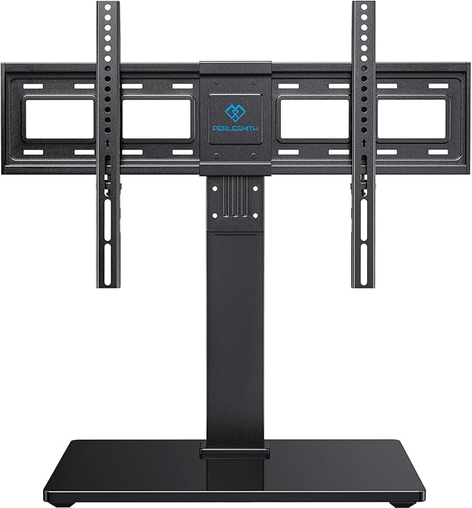 PERLESMITH Universal Swivel TV Stand Base, Table Top TV Stand for 37-75 inch LCD LED TVs, Height Adjustable TV Mount Stand with Tempered Glass Base, VESA 600x400mm, Holds up to 99lbs, PSTVS13
