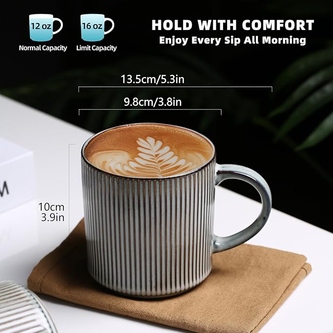 MONITO Coffee Mugs Set of 6, 16 oz Mugs Set, Ceramic Coffee Cups with Large Handles, Suitable for Lattes, Hot tea, Cappuccinos, Mochas and Cocoa, Smoky Blue