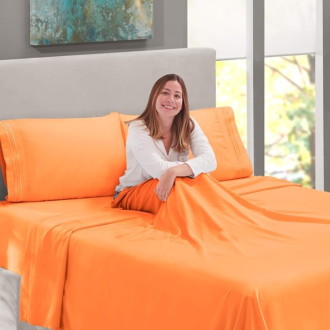Nestl Full Sheet Set - Luxury 1800 Ultra-Soft Microfiber Full Bed Sheets - Double Brushed - Deep Pockets - Easy Fit - 4 Piece Set - Bedding Sheets & Pillowcases (Full, Light Orange)