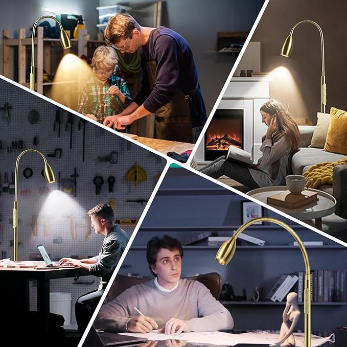 Reading Floor Lamp, 72" Tall LED Lamp with Flexible Gooseneck, Dimmable Zoomable Spotlight, Adjustable Color Beam Standing Lamp, Touch & Remote Control, Task Craft Bedroom Living Room (Light Gold)