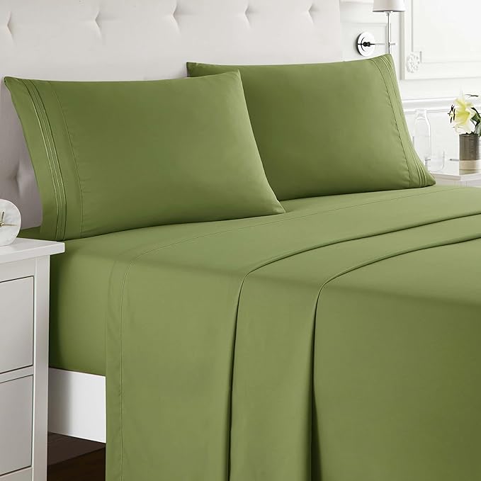 Clara Clark Full XL Bed Sheet Set - Wrinkle, Fade, Stain Resistant, Deep Pocket Sheets - Luxury Soft Bedding Sheets & Pillowcases, Full XL Calla Green