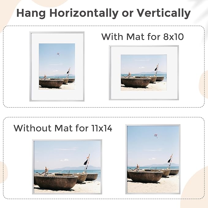 11x14 Picture Frame -11x14 Metal Picture Frame With Mat For 8x10 | 14x11 Frame Aluminum | Plexiglass And Hanging Hardware Included | 11 by 14 Poster Frame, Set of 3, Silver