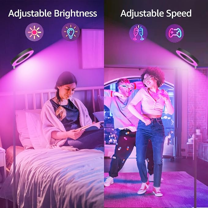 [2025 New]42W Dual-Sided Floor Lamp, RGB Color Changing LED Standing Lamp with Remote, Stepless Dimmabe Warm/Neutral/Cool Floor Light, Modern Torchiere Tall Lamps for Living Room Bedroom Gaming Party