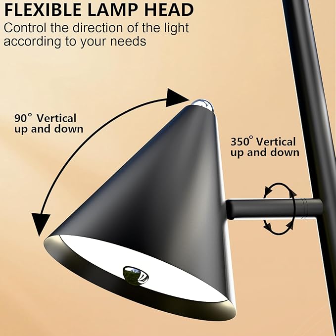 Floor Lamp 3 LED Lights Simple Design Tall Standing Rotatable Dimmable Lighting with Magnetic Remote Control for Bedroom Reading Room Office 5 Color Temperatures 6500K 63"