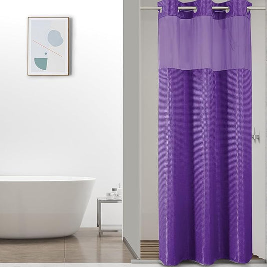 Colorful Star Small Stall Shower Curtain with Snap in Fabric Liner, Waffle Weave No Hook Shower Curtains with Mesh Top Window, Hotel Style Waterproof Bathroom Curtain Set, 36 x 75 Inch, Purple