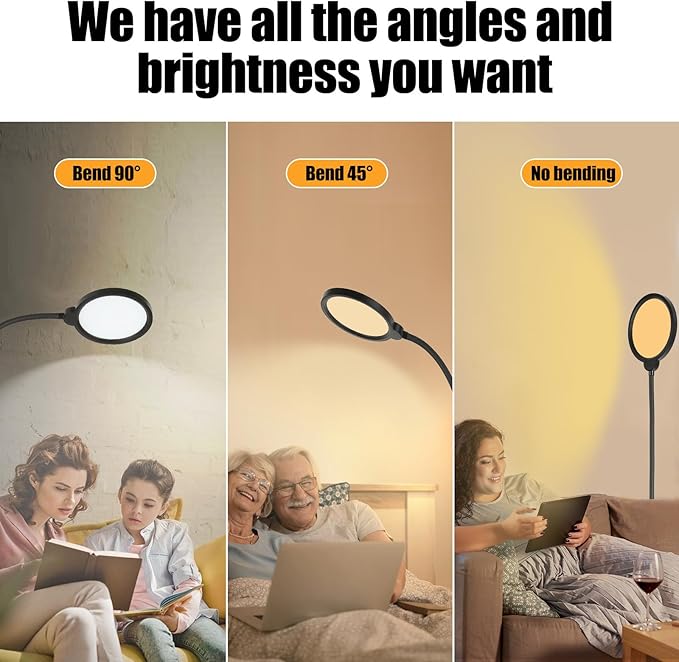 LED Floor Lamp, Reading Light, Bright Modern Tall Lamp, 3 Color Temperatures & Brightness, Adjustable Gooseneck Standing Lamp with Remote & Touch Control for Living Room, Bedroom, Office
